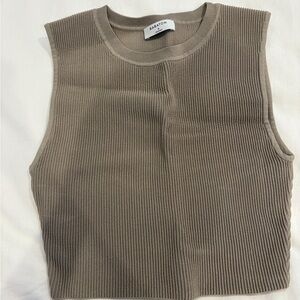 Aritzia Babaton Taupe Ribbed Tank Top
